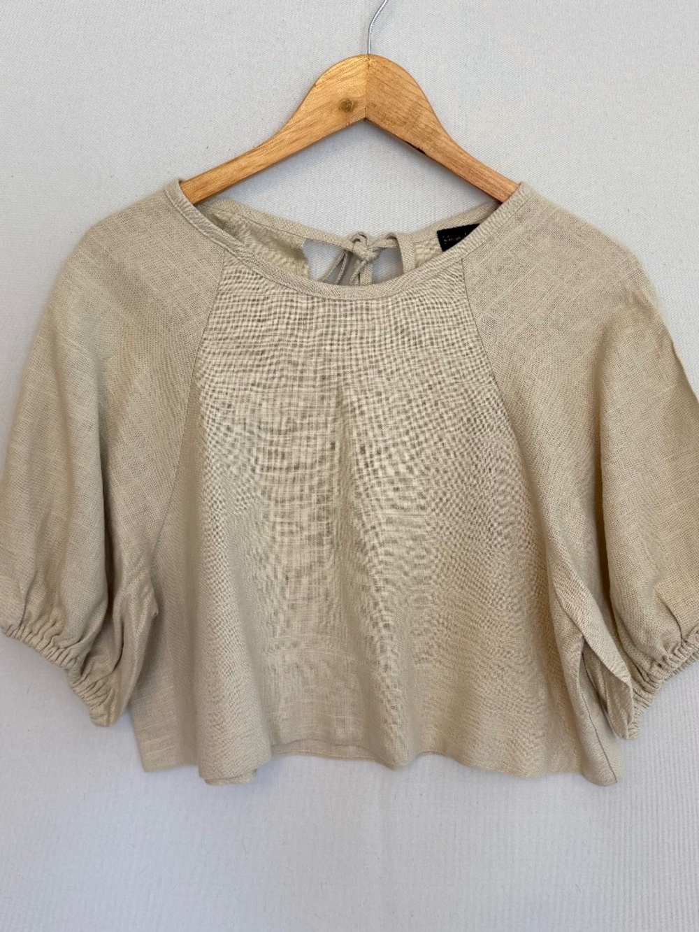 HOUSE OF HARLOW 1960 Women’s Small Tan Linen Short Sleeve Cropped Top Blouse NEW